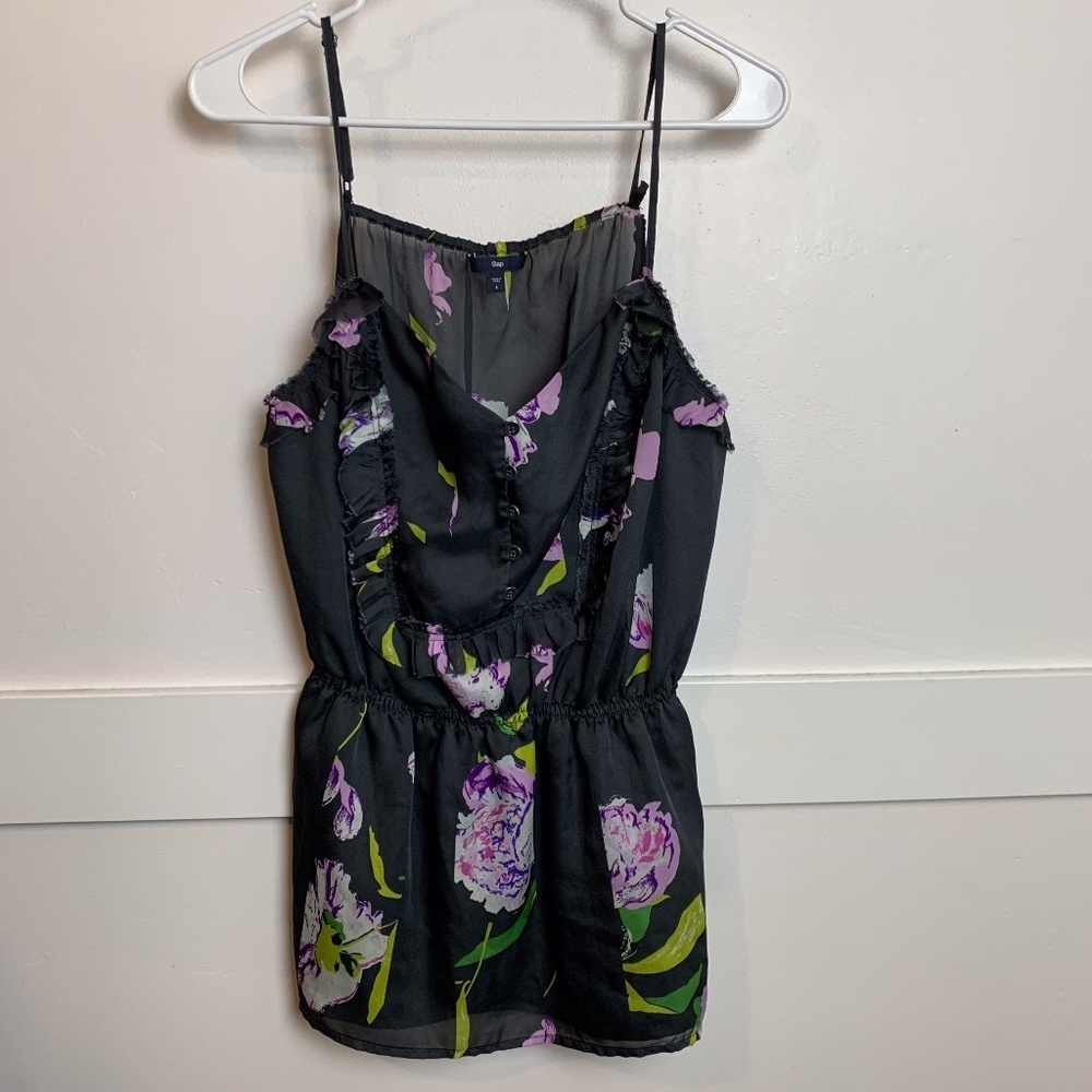 Gap Dark Gray Floral Sleeveless Blouse